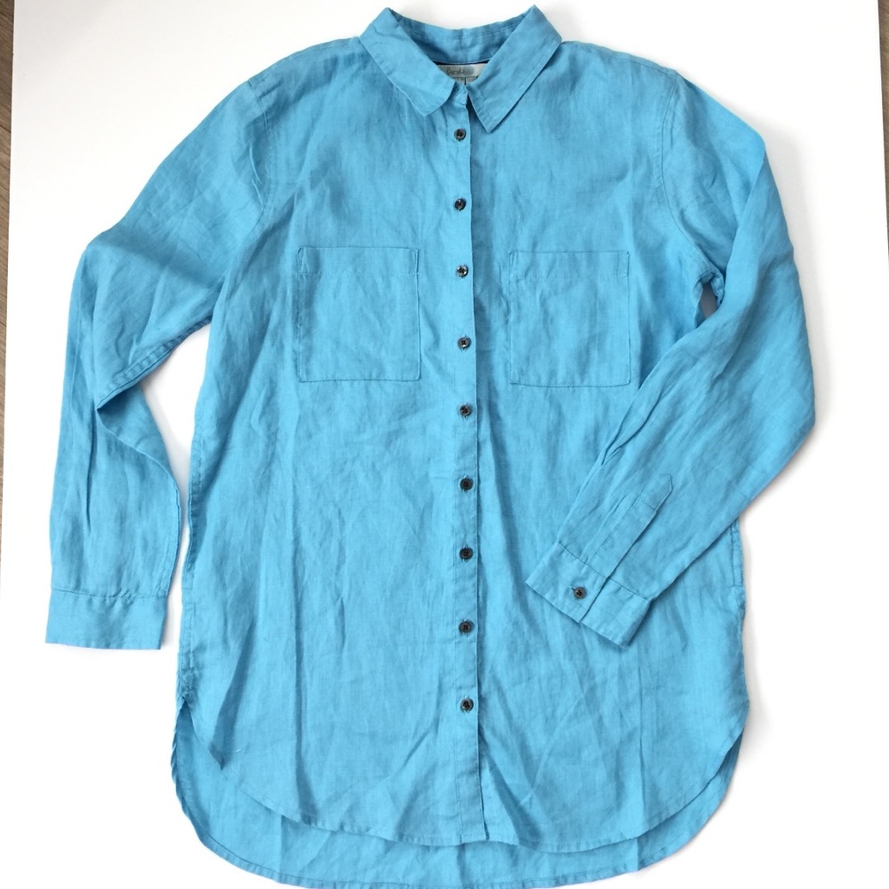 Boden Blue Linen button down Size 6L 6 Long